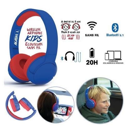 Image de AKASHI - CASQUE KIDS SANS FIL BLUETOOTH - BLEU/ROUGE